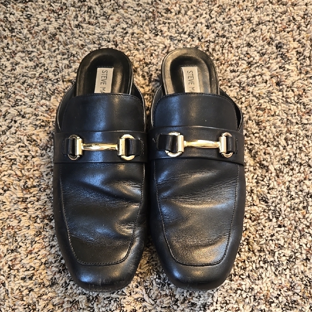Steve Madden Black Leather Slip-On Horsebit Mules